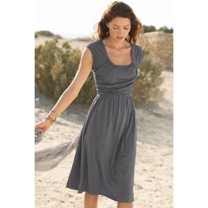 Garnet Hill Grey "Veranda" Dress, Sleeveless, Flowy, Feminine, Ruched, Midi Sz 4